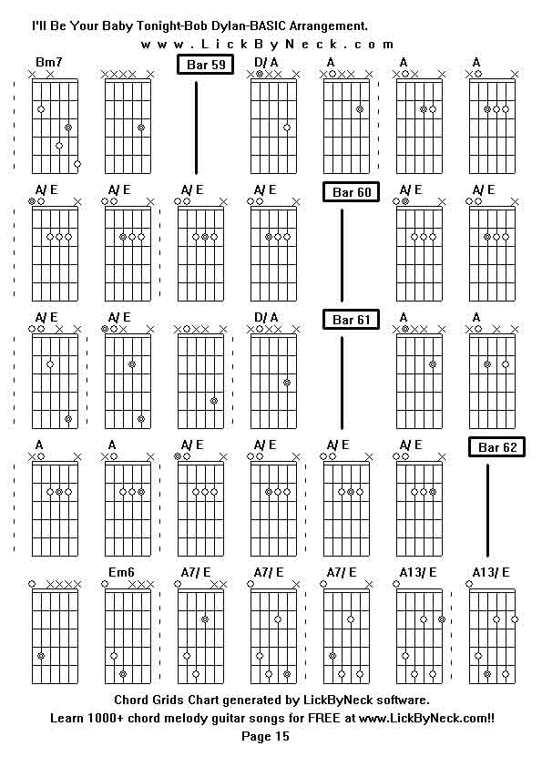 Chord Grids Chart of chord melody fingerstyle guitar song-I'll Be Your Baby Tonight-Bob Dylan-BASIC Arrangement,generated by LickByNeck software.